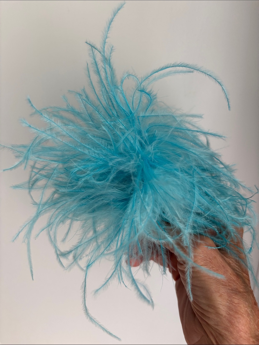 Light Blue Feather Hair Pom Pom Clip - Women Hair Accessory